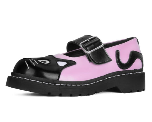 T2344 Black & Pink Kitty Mary Jane - T.U.K. Shoes