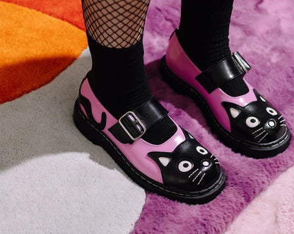 T2344 Black & Pink Kitty Mary Jane - T.U.K. Shoes