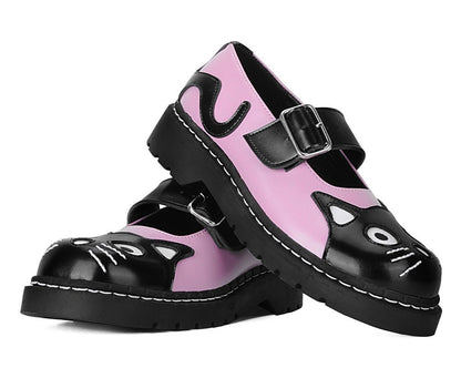 T2344 Black & Pink Kitty Mary Jane - T.U.K. Shoes