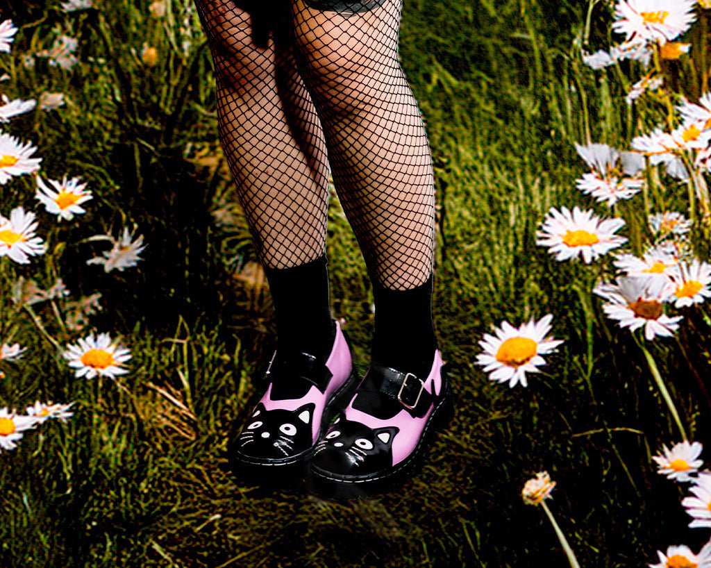 T2344 Black & Pink Kitty Mary Jane - T.U.K. Shoes