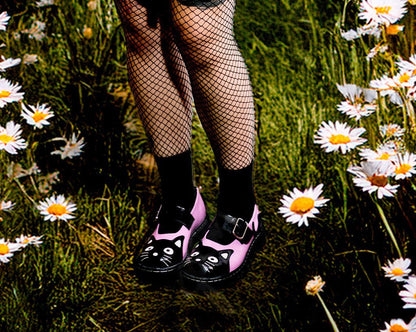 T2344 Black & Pink Kitty Mary Jane - T.U.K. Shoes