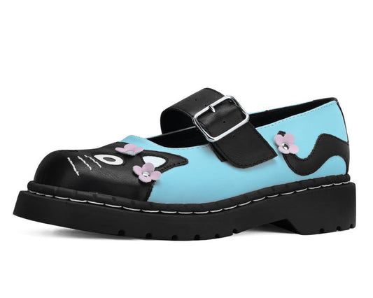 T2368 Black & Baby Blue Flower TUKskin Kitty Mary Jane - T.U.K. Shoes