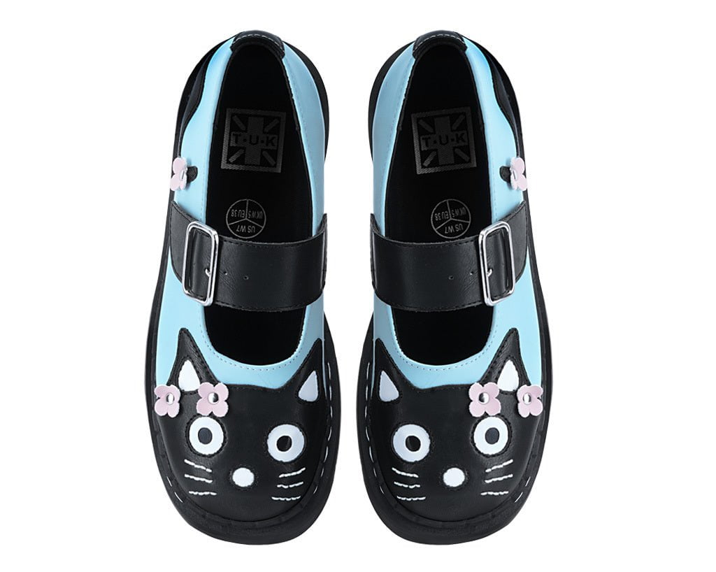 T2368 Black & Baby Blue Flower TUKskin Kitty Mary Jane - T.U.K. Shoes