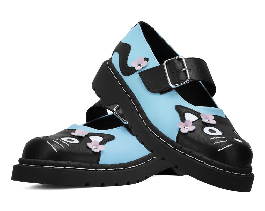 T2368 Black & Baby Blue Flower TUKskin Kitty Mary Jane - T.U.K. Shoes