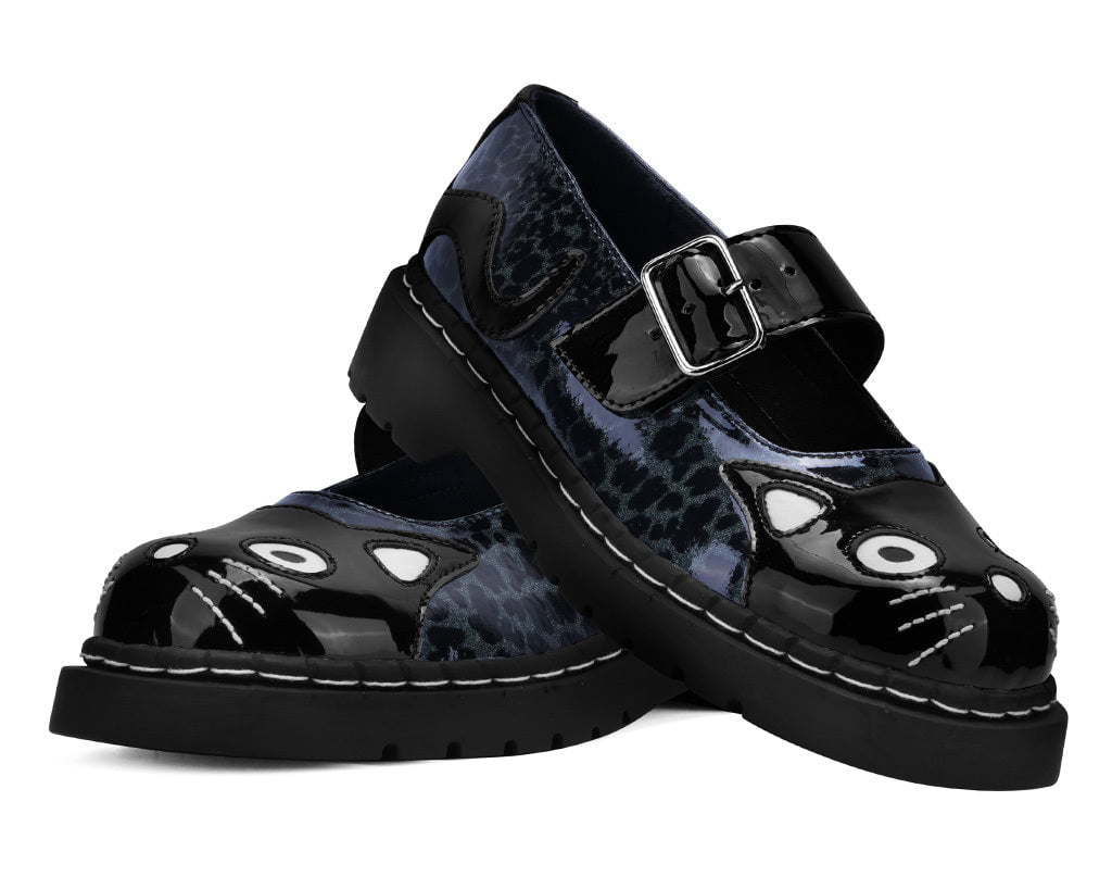 T2366 Black & Grey Leopard Kitty Mary Jane - T.U.K. Shoes