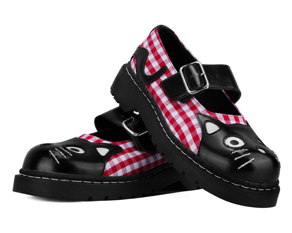T2364 Black & Red Gingham Kitty Mary Jane - T.U.K. Shoes