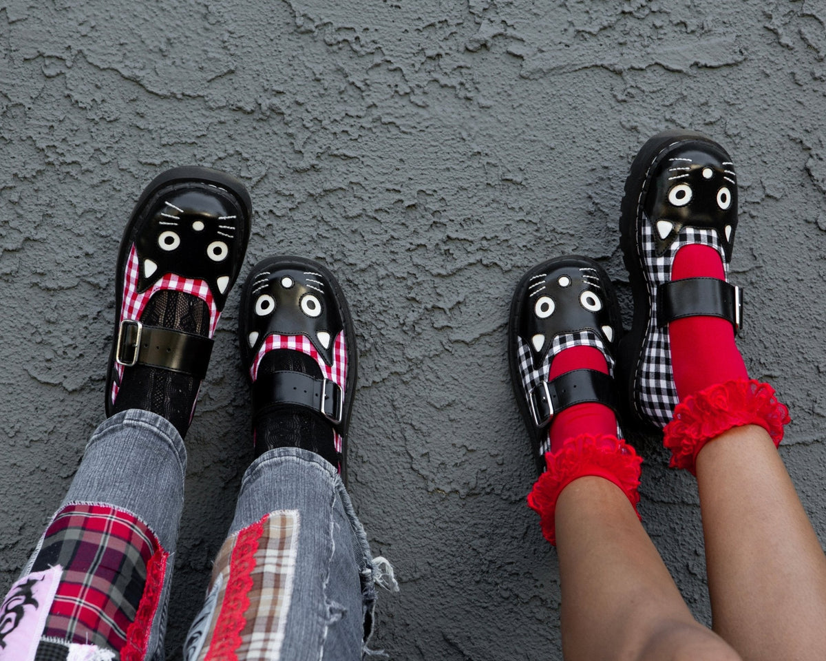 T2364 Black & Red Gingham Kitty Mary Jane - T.U.K. Shoes