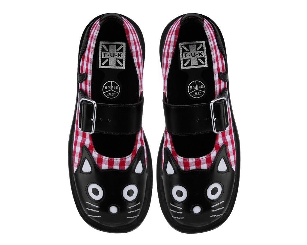 T2364 Black & Red Gingham Kitty Mary Jane - T.U.K. Shoes