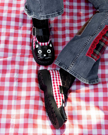 T2364 Black & Red Gingham Kitty Mary Jane - T.U.K. Shoes