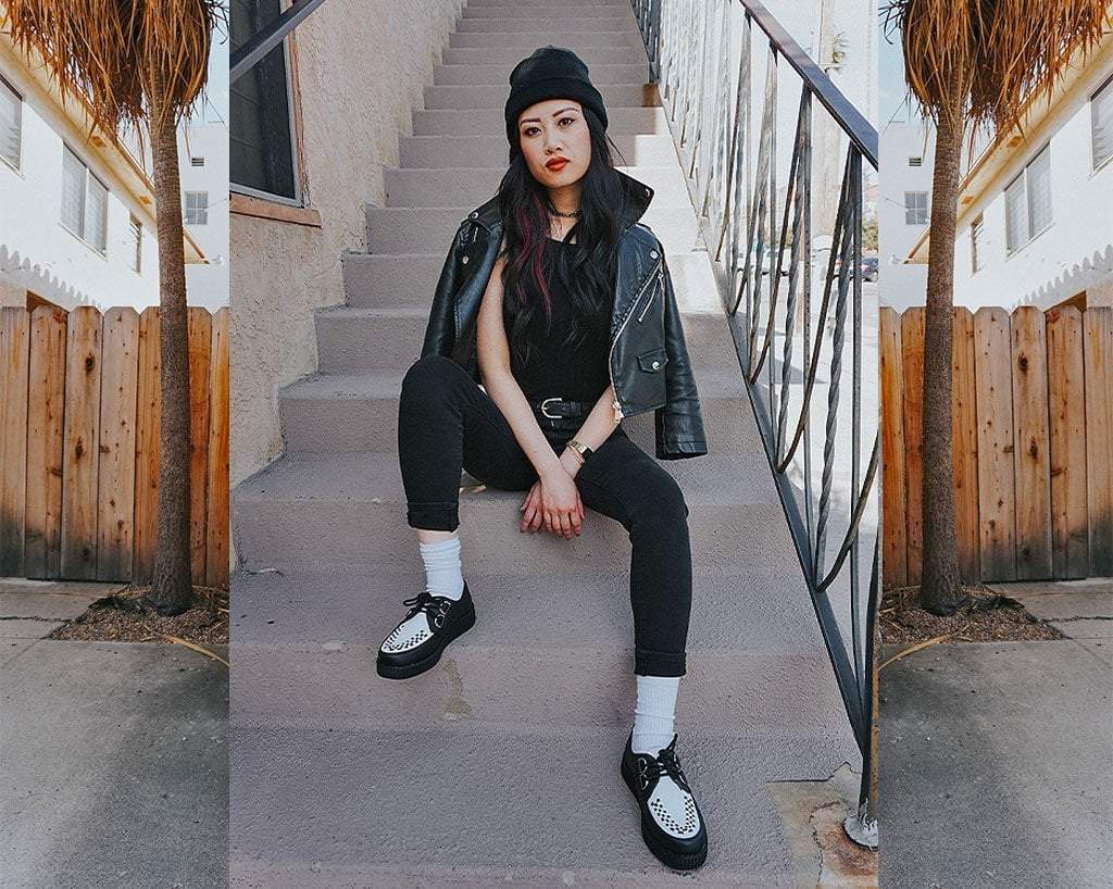 F9681 Black & White TUKskin™ Viva Low Creeper - T.U.K. Shoes