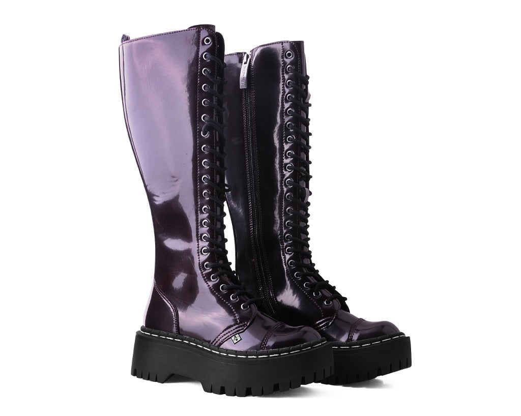 A3187 Burgundy Rub-Off Knee-High Double Decker Boot - T.U.K. Shoes