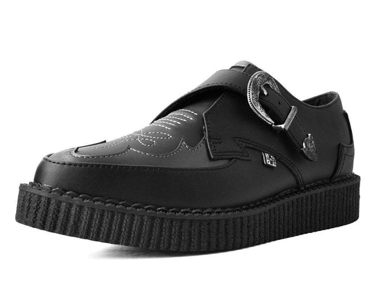A9847 Black TUKskin™ Western Antique Buckle Pointed Creeper - T.U.K. Shoes