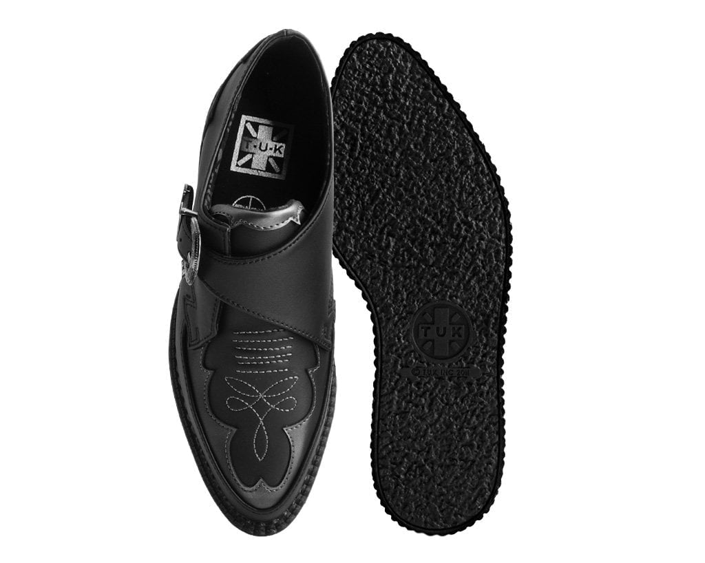 A9847 Black TUKskin™ Western Antique Buckle Pointed Creeper - T.U.K. Shoes