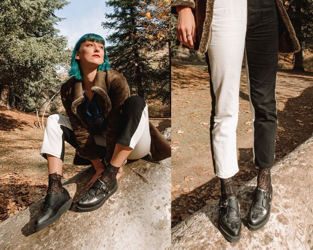 A9847 Black TUKskin™ Western Antique Buckle Pointed Creeper - T.U.K. Shoes