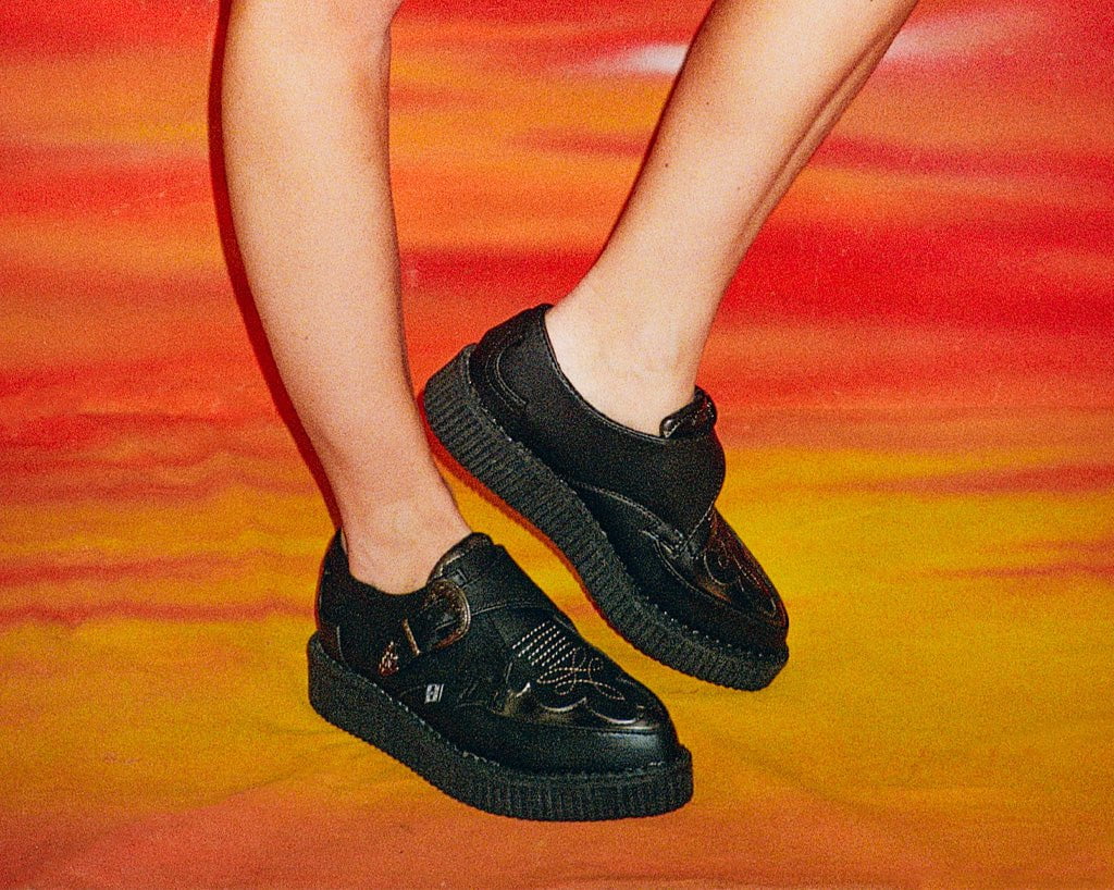 A9847 Black TUKskin™ Western Antique Buckle Pointed Creeper - T.U.K. Shoes