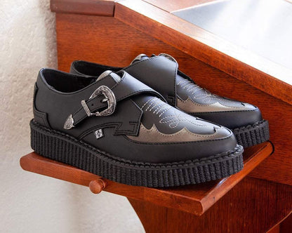 A9847 Black TUKskin™ Western Antique Buckle Pointed Creeper - T.U.K. Shoes