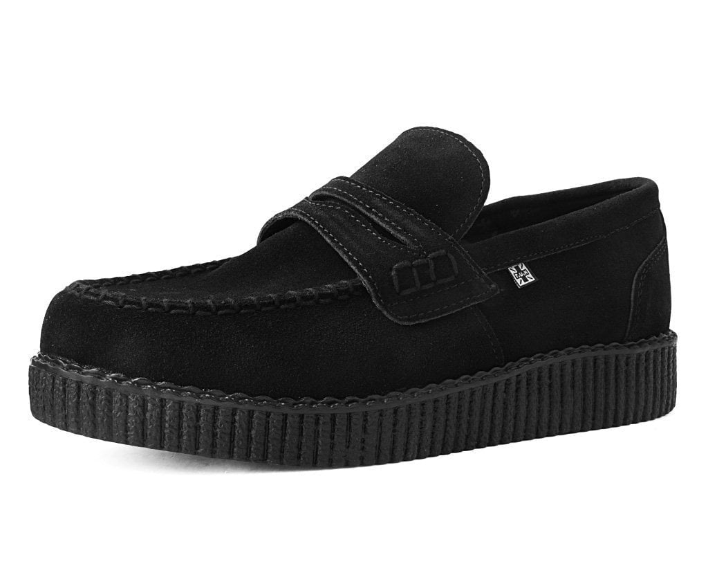 F9982 Black Suede Penny Loafer Viva Low Creeper - T.U.K. Shoes