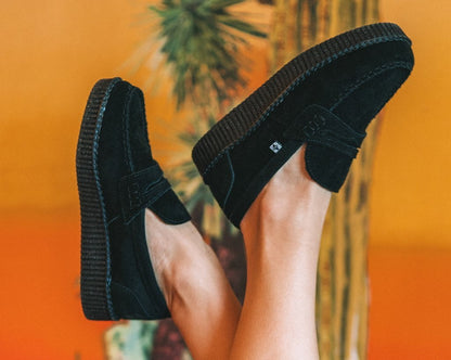 F9982 Black Suede Penny Loafer Viva Low Creeper - T.U.K. Shoes