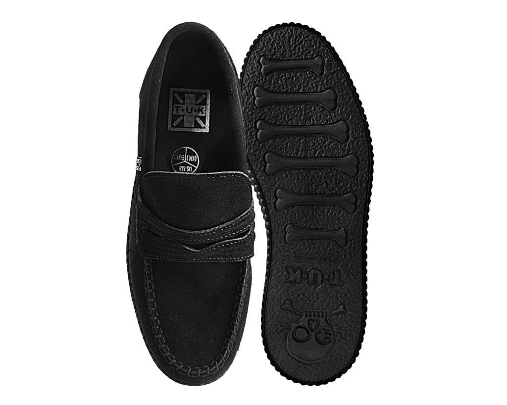 F9982 Black Suede Penny Loafer Viva Low Creeper - T.U.K. Shoes