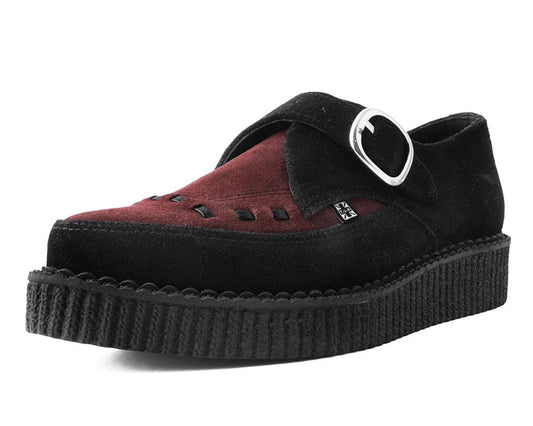 A9592 Black & Burgundy Suede Pointed Buckle Creeper - T.U.K. Shoes