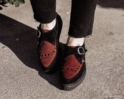 A9592 Black & Burgundy Suede Pointed Buckle Creeper - T.U.K. Shoes