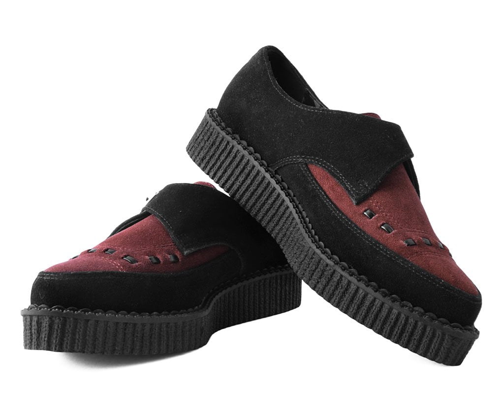 A9592 Black & Burgundy Suede Pointed Buckle Creeper - T.U.K. Shoes