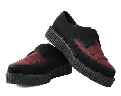 A9592 Black & Burgundy Suede Pointed Buckle Creeper - T.U.K. Shoes