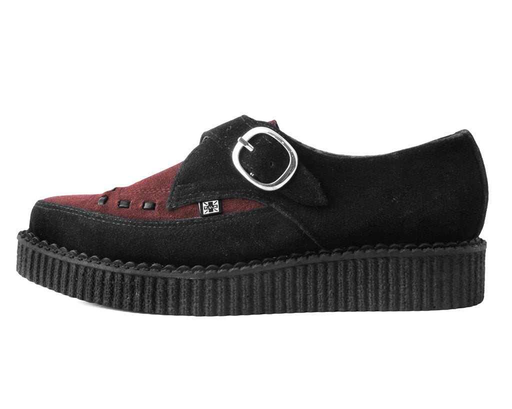 A9592 Black & Burgundy Suede Pointed Buckle Creeper - T.U.K. Shoes