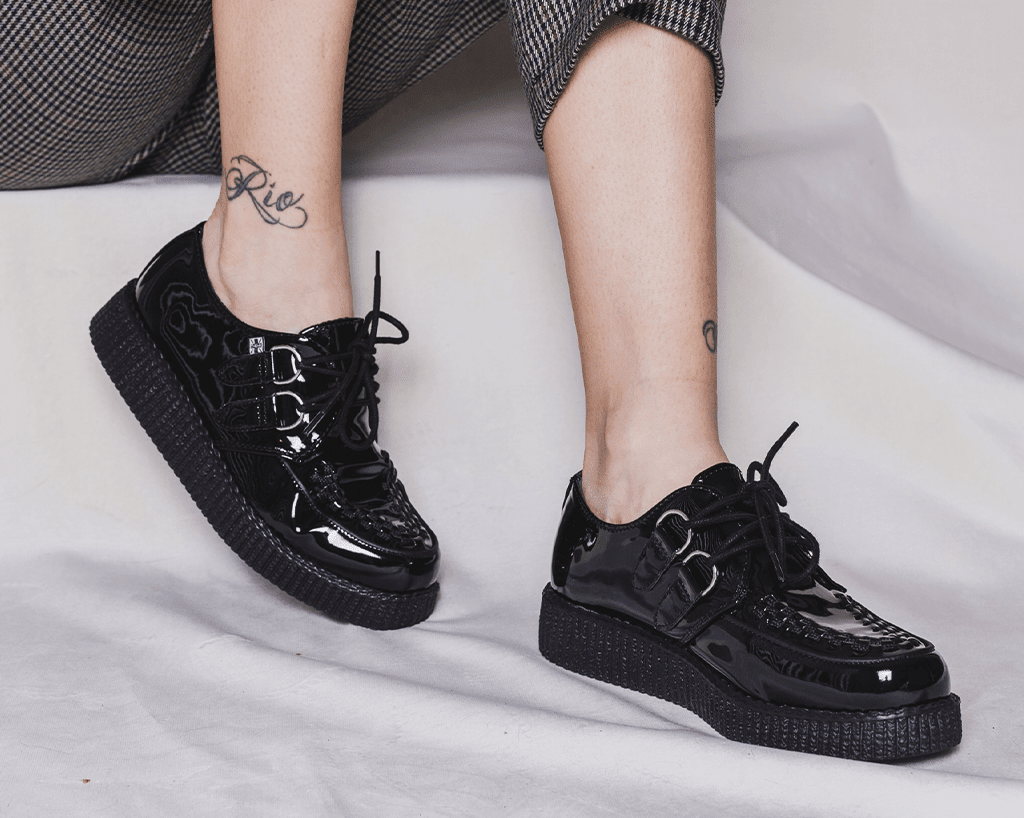 F9679 Black Patent Viva Low Sole Creeper - T.U.K. Shoes