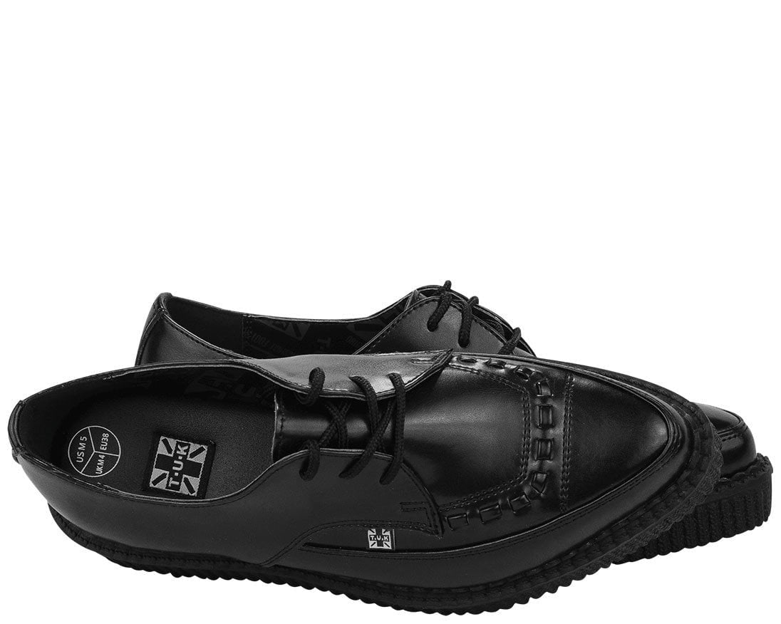 A8533 Black Leather Lace Up Pointed Creeper - T.U.K. Shoes