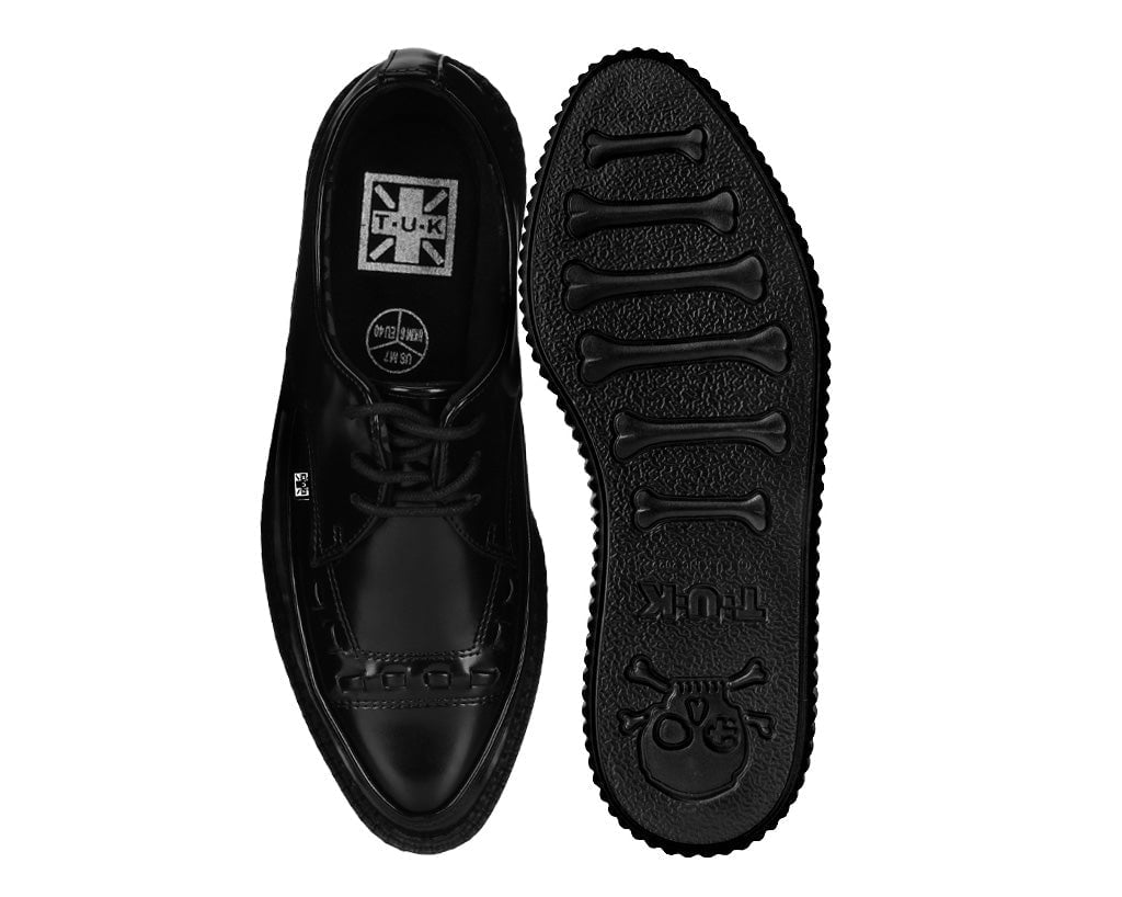 A8533 Black Leather Lace Up Pointed Creeper - T.U.K. Shoes