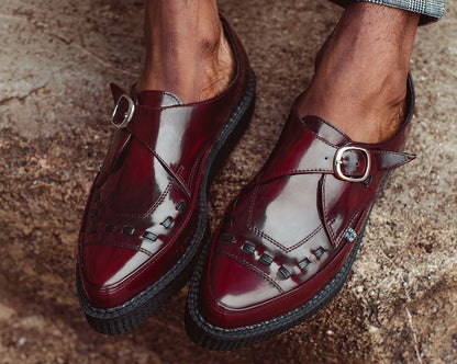A9856 Burgundy Rub Off TUKskin™ Monk Buckle Creeper - T.U.K. Shoes
