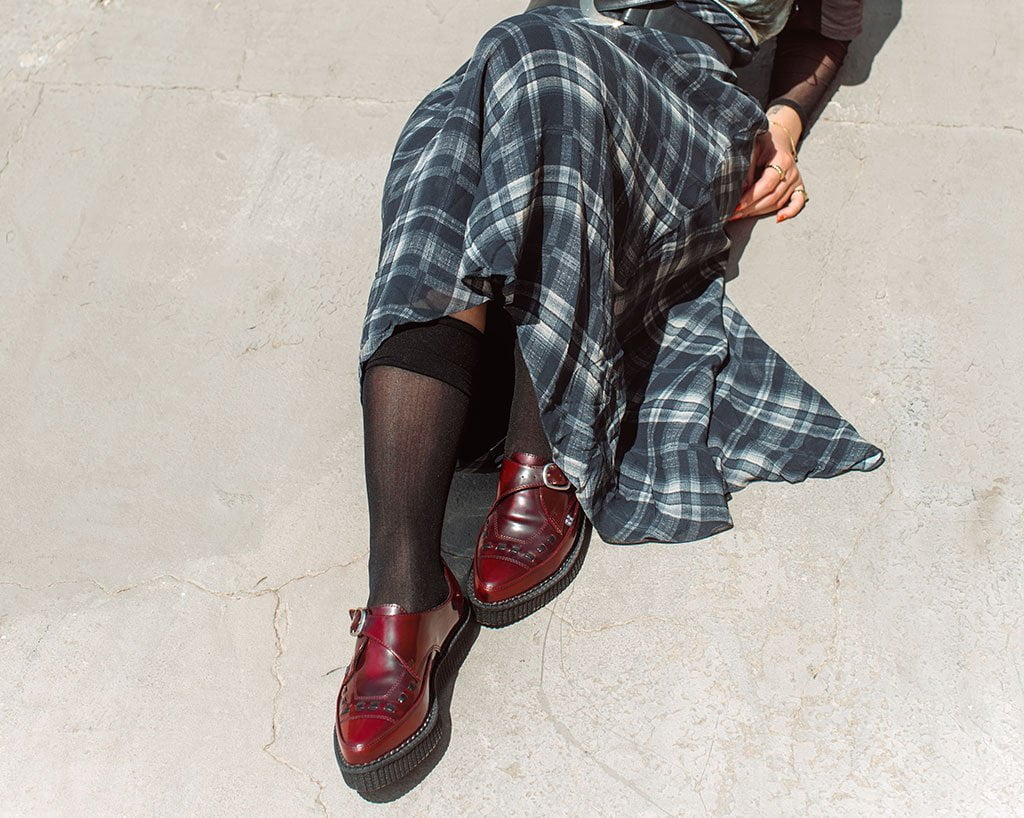 A9856 Burgundy Rub Off TUKskin™ Monk Buckle Creeper - T.U.K. Shoes