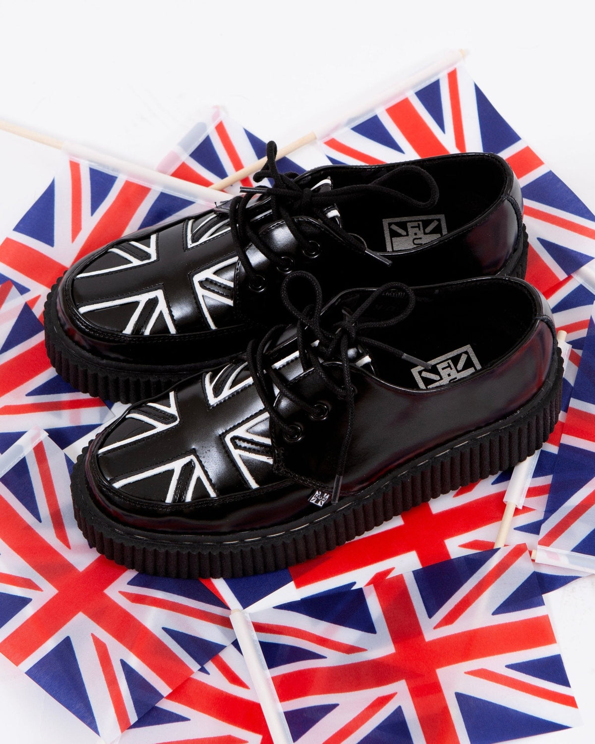G3391 Black Leather Union Jack Vintage Mondo Creeper - T.U.K. Shoes