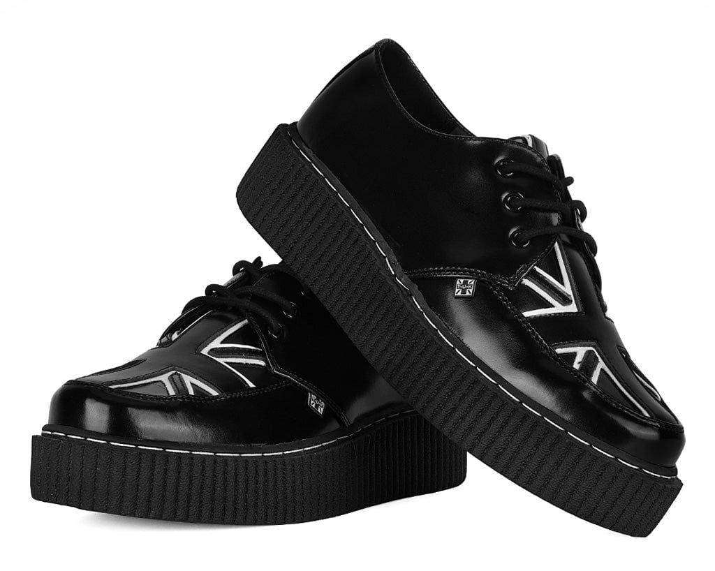 G3391 Black Leather Union Jack Vintage Mondo Creeper - T.U.K. Shoes