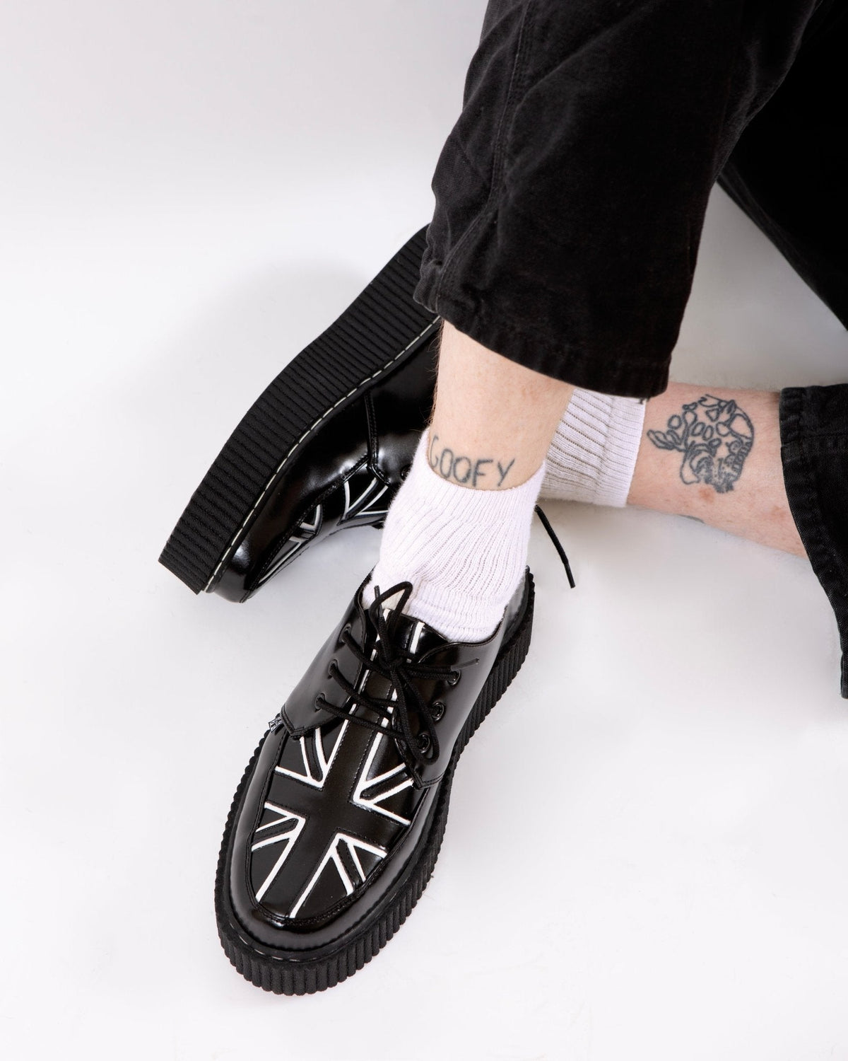 G3391 Black Leather Union Jack Vintage Mondo Creeper - T.U.K. Shoes