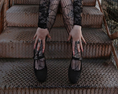 F3311L Black Mesh Web Viva Low Mary Jane - T.U.K. Shoes