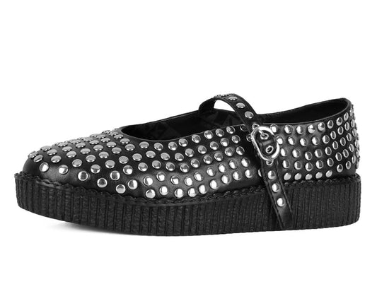 F3275L Black TUKskin Flat Stud Viva Low Mary Jane - T.U.K. Shoes