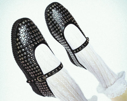 F3275L Black TUKskin Flat Stud Viva Low Mary Jane - T.U.K. Shoes