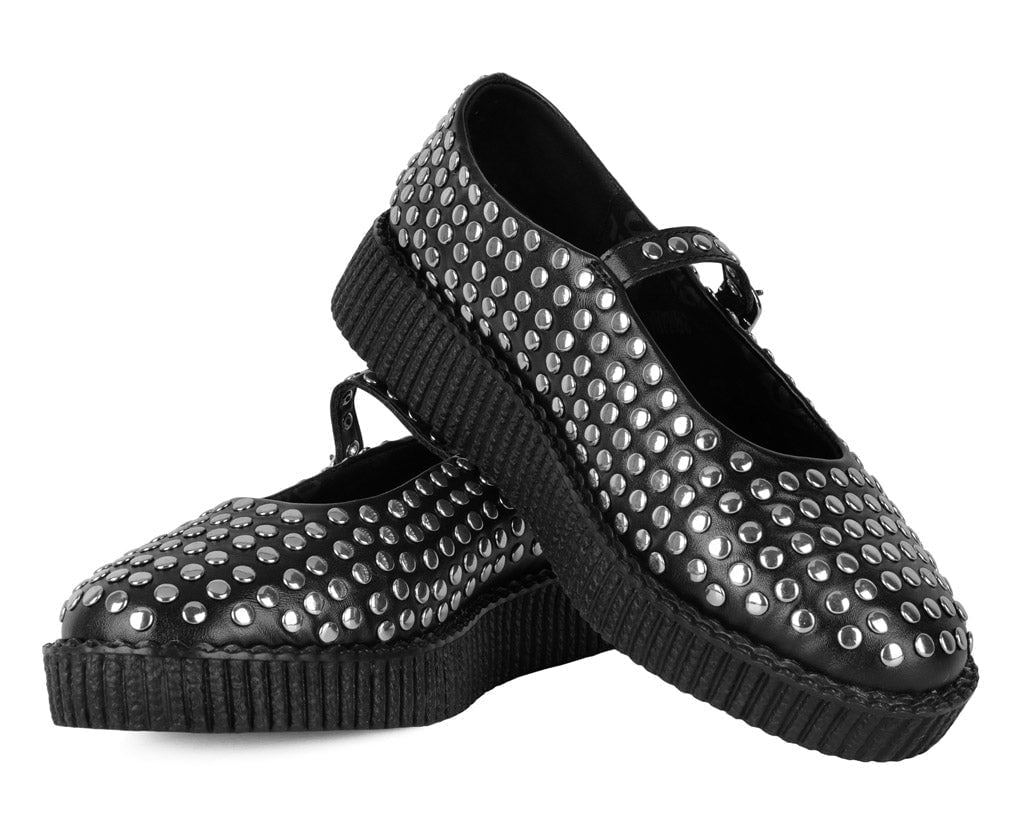 F3275L Black TUKskin Flat Stud Viva Low Mary Jane - T.U.K. Shoes