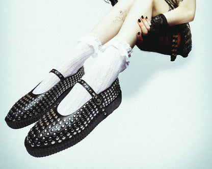 F3275L Black TUKskin Flat Stud Viva Low Mary Jane - T.U.K. Shoes