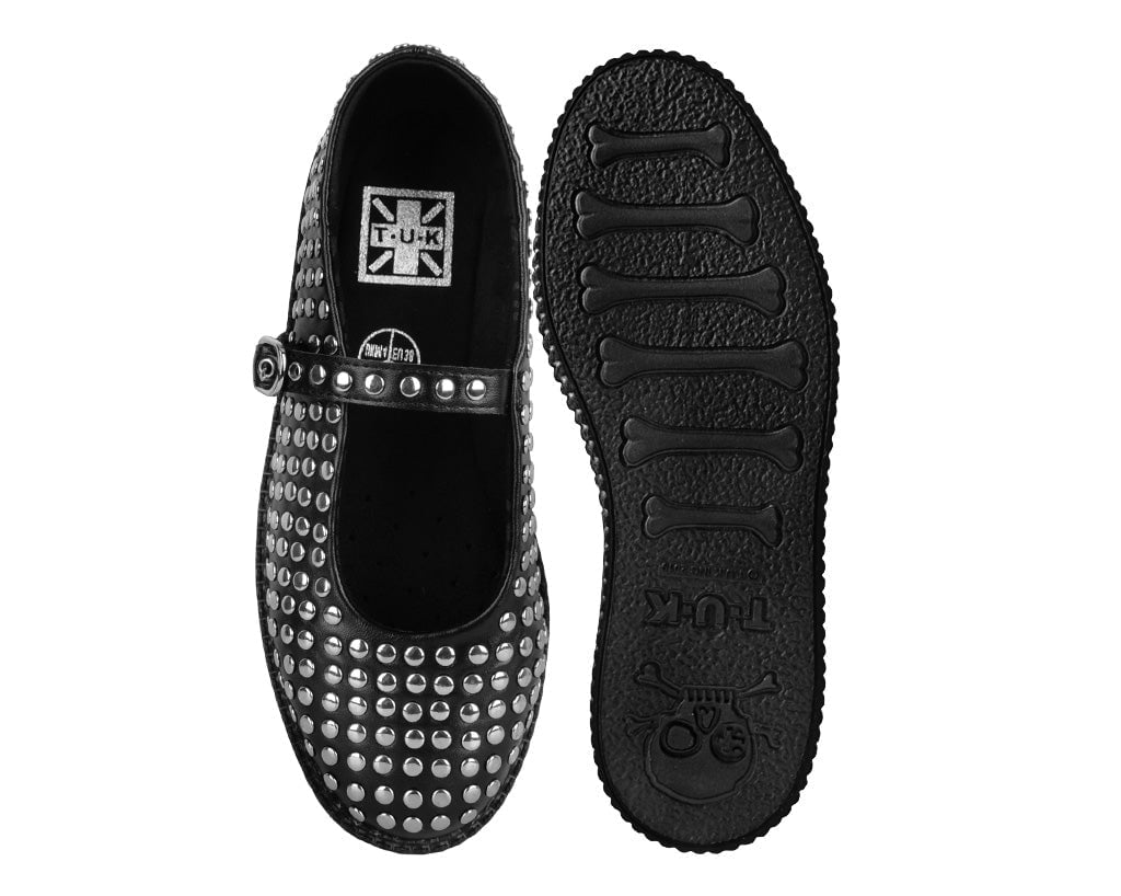 F3275L Black TUKskin Flat Stud Viva Low Mary Jane - T.U.K. Shoes