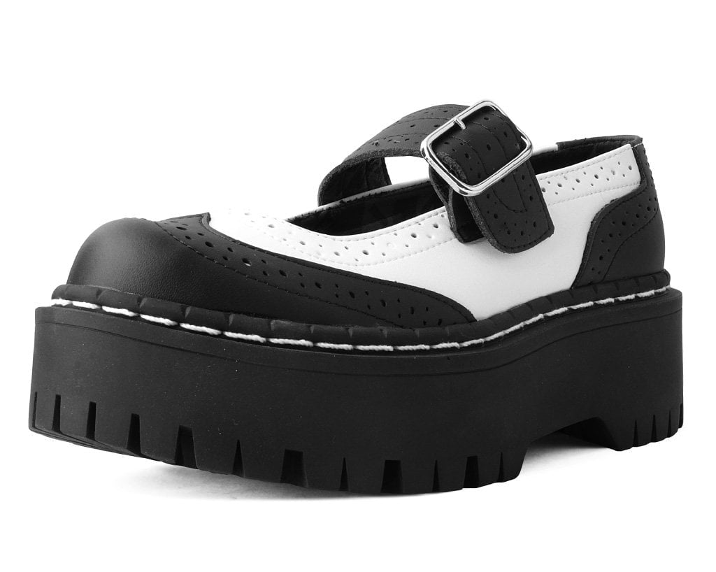 A9888L Black & White Double Decker Mary Jane - T.U.K. Shoes