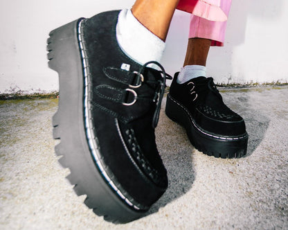 A3051 Black Suede Interlace Double Decker Creeper - T.U.K. Shoes