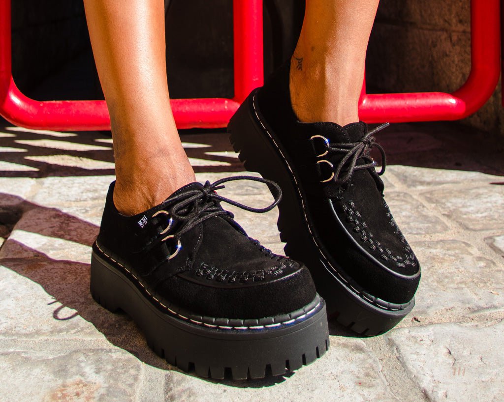 A3051 Black Suede Interlace Double Decker Creeper - T.U.K. Shoes
