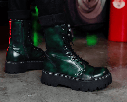 A3195 Green Rub-Off 10-Eye Double Decker Boot - T.U.K. Shoes