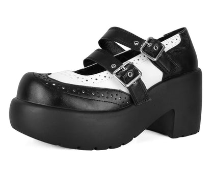 A3273L Black & White Brogue Bubble Mary Jane - T.U.K. Shoes