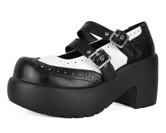 A3273L Black & White Brogue Bubble Mary Jane - T.U.K. Shoes