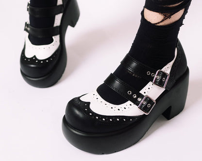 A3273L Black & White Brogue Bubble Mary Jane - T.U.K. Shoes