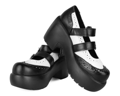 A3273L Black & White Brogue Bubble Mary Jane - T.U.K. Shoes
